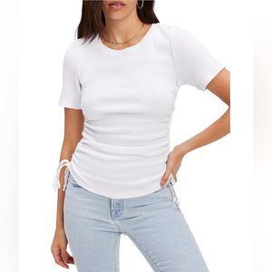 🤍GOOD AMERICAN🤍Jersey Knit Round Neck Short Sleeve Ruched Detail Tee
